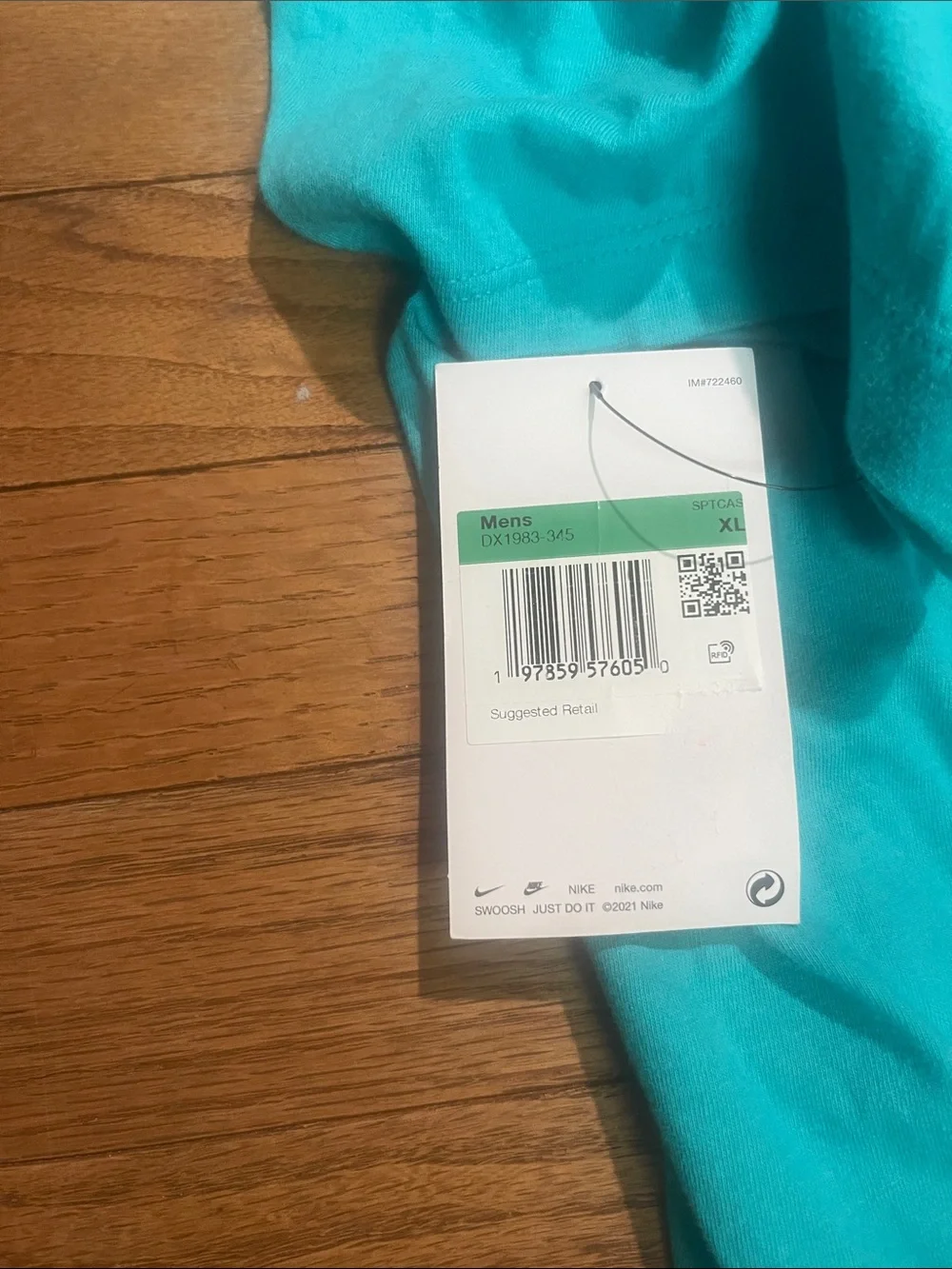 Nike Turquoise Crewneck T-Shirt with White Swoosh